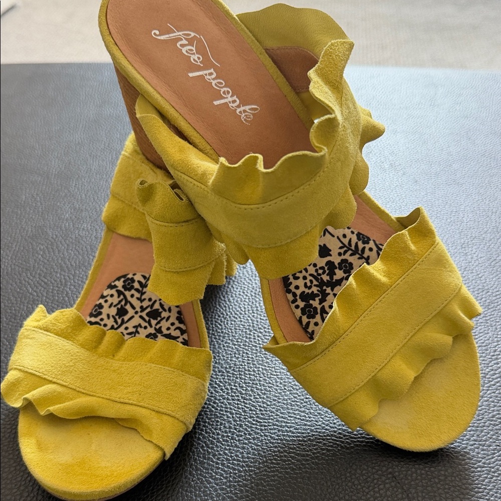 Free People Vibrant Yellow Ruffle Sandals